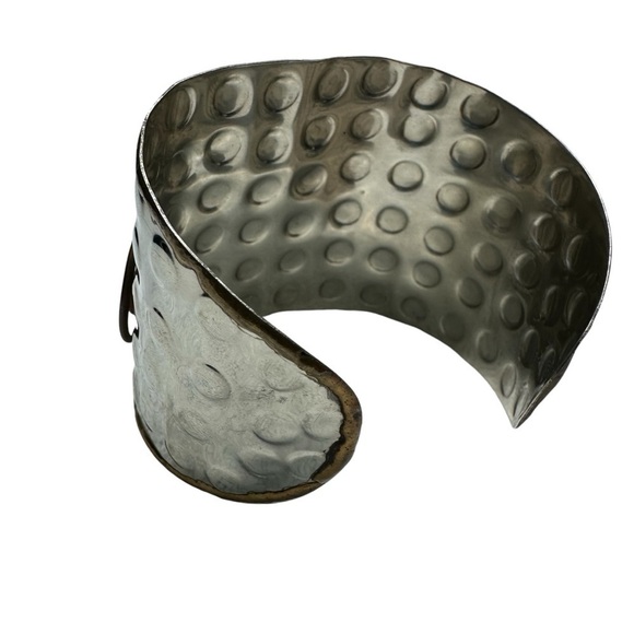 Navajo Inspired Three Stone Wide Cuff Silver Bracelet - Picture 6 of 10